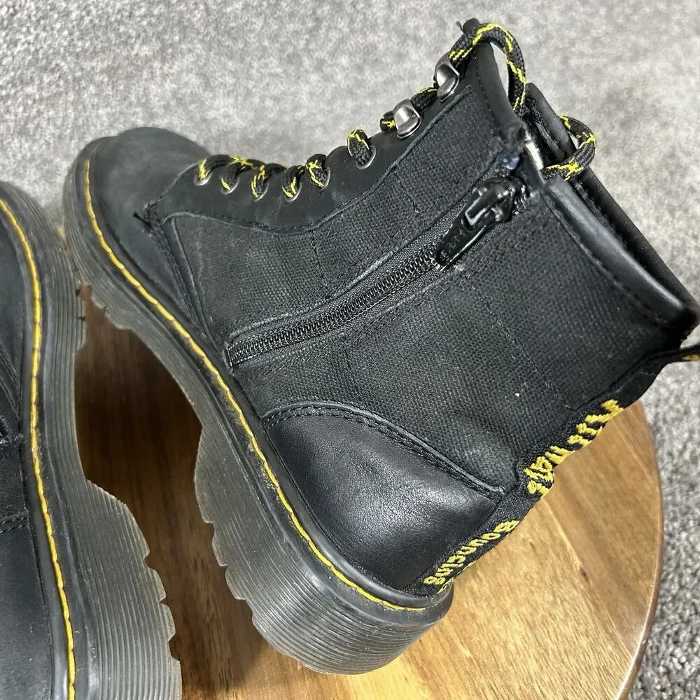 Dr Martens 1460 Panel J Youth Size 3 Black Leather Zip Lace Up Combat Boots Used